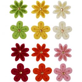 Bloemen van vilt met strassteen, d 30 mm, dikte 2,5 mm, 120 stuk/ 1 doos [HOB-450761]