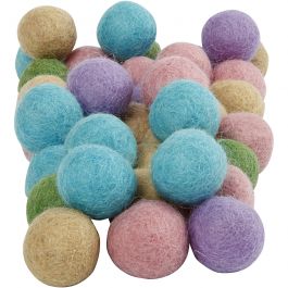 Wol kralen, d 20 mm, pastelkleuren, 64stuk/ 1 doos [HOB-45135]