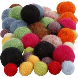 Wol kralen, d 10+20 mm, diverse kleuren, 52 stuk/ 1 doos [HOB-45148]