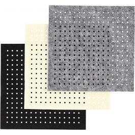 Hobbyvilt met gaten, afm 20x20 cm, dikte 3 mm, zwart, grijs, off-white, 3x4 vel/ 1 doos [HOB-45208]