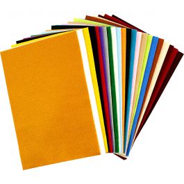 Hobbyvilt, vel 20x30 cm, dikte 1,5 mm, 180-200 gr, diverse kleuren, 24 div vellen/ 1 doos [HOB-45297]