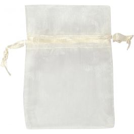 Sacs en organza, dim. 7x10cm, blanc cassé, 10 pièces/ 1 Pq. [HOB-47429]