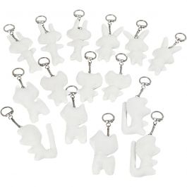 Figurines en tissu avec porte-clés, dim. 6-10cm, blanc, 15 pièces/ 1 Pq. [HOB-49514]