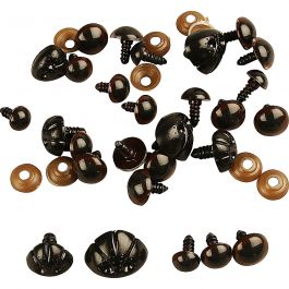Teddybeer ogen & neuzen, d 10+12,5+15 mm, afm 15+25 mm, 12 div/ 1 doos [HOB-500980]