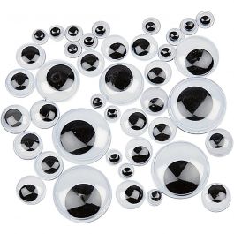 Yeux mobiles, autocollant, d 4-20 mm, 1100 ass./ 1 Pq. [HOB-50116]