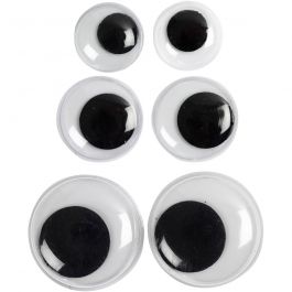 Yeux Mobiles, Non autocollants, d 12+14+20 mm, 18 ass./ 1 Pq. [HOB-50139]