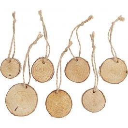 Disque en bois avec trou pour ficelle, d 35-45 mm, ép. 7 mm, 7 pièces/ 1 Pq. [HOB-50281]