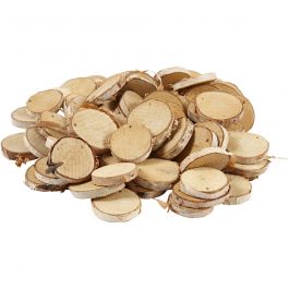 Houten schijven met gat, d 35-45 mm, gatgrootte 4 mm, dikte 7 mm, 500 gr/ 1 doos [HOB-50282]