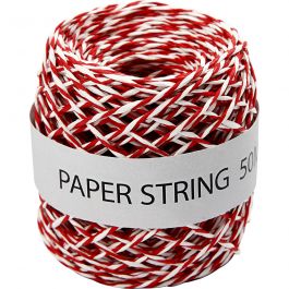 Ficelle de papier, ép. 1 mm, rouge/blanc, 50 m/ 1 rouleau [HOB-50326]
