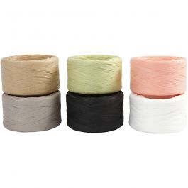 Fil de Raphia, L : 7-8 mm, ass. de couleurs, 6x100 m/ 1 Pq. [HOB-503299]