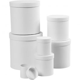 Ronde dozen, rond, H: 7,5+10,2 +12,7+15,2 +17,7+20,2 +22,7 cm, d 7+9 +12+14,5 +17+19,5 +22 cm, wit, 7 stuk/ 1 set [HOB-50438]