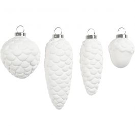 Décorations à suspendre, H: 3,5+5+6,6+8,5cm, d 2,5+3+4,5cm, blanc, 4 pièces/ 1 Pq. [HOB-50492]