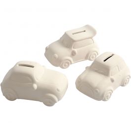 Spaarauto, H: 5,5 cm, L: 12,5 cm, B: 7,8 cm, wit, 12 stuk/ 1 doos [HOB-50541]