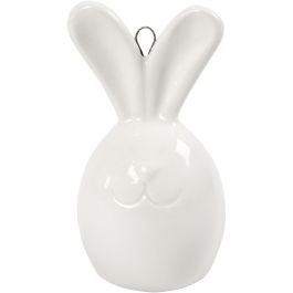 Konijn, H: 6,7 cm, d 3,6 cm, wit, 12 stuk/ 1 doos [HOB-50578]