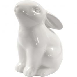 Konijn, H: 9 cm, d 5,5 cm, wit, 12 stuk/ 1 doos [HOB-50579]