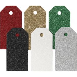 Cadeaulabels, goud, rood, zilver, wit, afm 5x10 cm, 300 gr, 6x15 stuk/ 1 doos [HOB-50978]