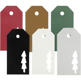 Cadeaulabels, kerstboom, afm 5x10 cm, Inhoud kan variëren , 300 gr, 6x15 stuk/ 1 doos [HOB-50979]