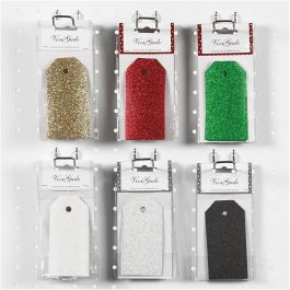 Cadeaulabels, afm 5x10 cm, glitter, 300 gr, 6x10 doos/ 1 doos [HOB-50981]