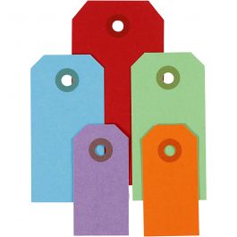 Manilla-labels, afm 3x6+4x8+5x10 cm, 220 gr, diverse kleuren, 500 stuk/ 1 doos [HOB-51009]