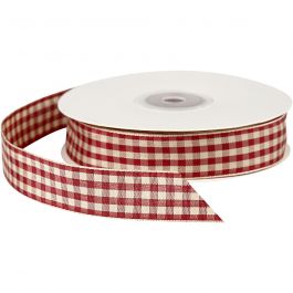 Ruban vichy, L : 20 mm, rouge/blanc antique, 25 m/ 1 rouleau [HOB-51389]