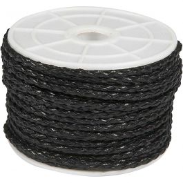Gevlochten koord, dikte 2,5 mm, zwart, 25 m/ 1 rol [HOB-51556]