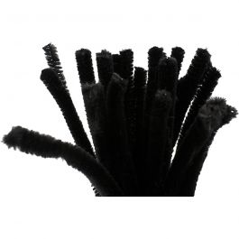 Chenille, L: 30 cm, dikte 9 mm, zwart, 25 stuk/ 1 doos [HOB-51608]