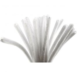 Chenille, L: 30 cm, dikte 9 mm, wit, 25 stuk/ 1 doos [HOB-51609]
