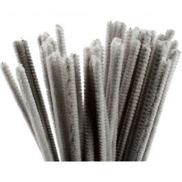 Chenille, L: 30 cm, dikte 6 mm, grijs, 50 stuk/ 1 doos [HOB-51617]