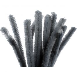 Chenille, L: 30 cm, dikte 15 mm, grijs, 15 stuk/ 1 doos [HOB-51627]