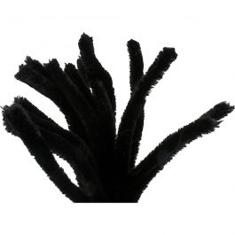 Chenille, L: 30 cm, dikte 15 mm, zwart, 15 stuk/ 1 doos [HOB-51628]