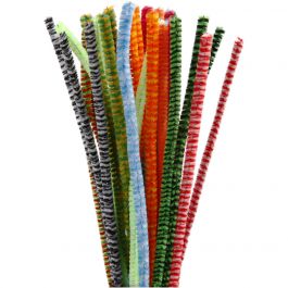 Chenille, gestreept, L: 30 cm, dikte 6 mm, diverse kleuren, 30 div/ 1 doos [HOB-51632]