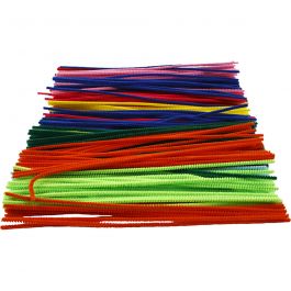 Chenille, L: 30 cm, dikte 4 mm, diverse kleuren, 300 div/ 1 doos [HOB-51640]
