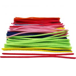 Chenille, L: 30 cm, dikte 6 mm, diverse kleuren, 200 div/ 1 doos [HOB-51642]