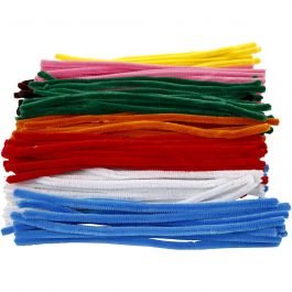 Chenille, L: 30 cm, dikte 9 mm, diverse kleuren, 200 div/ 1 doos [HOB-51644]