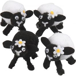 Agneaux de Pâques, H : 35 mm, noir, blanc, 4 pièces/ 1 Pq. [HOB-51681]