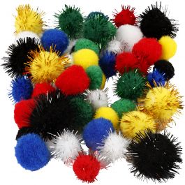 Pompons, d 15+20 mm, ass. de couleurs, 48 ass./ 1 Pq. [HOB-51885]
