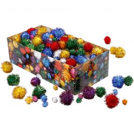 Pompons scintillants, d 15-40 mm, paillettes, Couleurs vives, 400 gr/ 1 Pq. [HOB-51892]