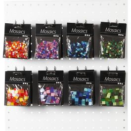 Mini-mosaïques, dim. 5x5+10x10 mm, ép. 2 mm, harmonie bleu/vert, glitter vert, violet/violet foncé, harmonie rouge/orange, 80 Pq./ 1 Pq. [HOB-51915]