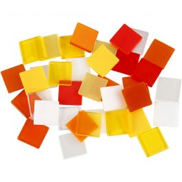 Mini-mosaïques, dim. 10x10 mm, ép. 2 mm, harmonie rouge/orange, 25 gr/ 1 Pq. [HOB-51923]