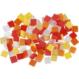 Mini-mosaïques, dim. 5x5 mm, ép. 2 mm, harmonie rouge/orange, 25 gr/ 1 Pq. [HOB-51924]