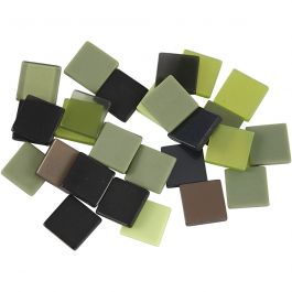 Mini-mosaïques, dim. 10x10 mm, ép. 2 mm, glitter vert, 25 gr/ 1 Pq. [HOB-51925]