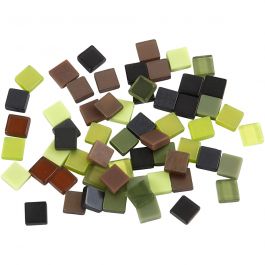 Mini-mosaïques, dim. 5x5 mm, ép. 2 mm, glitter vert, 25 gr/ 1 Pq. [HOB-51926]