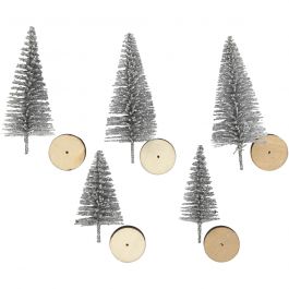 Sapins de Noël, H : 40+60 mm, argent, 5 pièces/ 1 Pq. [HOB-51958]