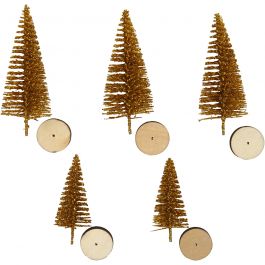 Sapins de Noël, H : 40+60 mm, or, 5 pièces/ 1 Pq. [HOB-51959]