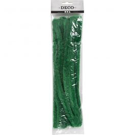 Chenille, L: 30 cm, dikte 15 mm, donkergroen, 15 stuk/ 1 doos [HOB-52104]