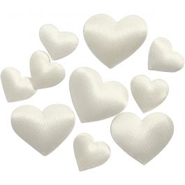 Satijnen harten, afm 10+20 mm, dikte 1-2 mm, off-white, 70 stuk/ 1 doos [HOB-521101]