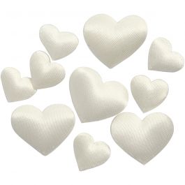 Satijnen harten, afm 10+20 mm, dikte 1-2 mm, off-white, 70 stuk/ 1 doos [HOB-521111]