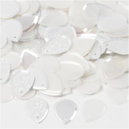 Sequins, goutte de pluie, dim. 14x19 mm, blanc, 50 gr/ 1 Pq. [HOB-522041]