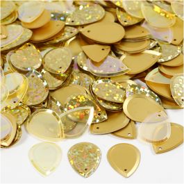 Sequins, goutte de pluie, dim. 14x19 mm, or, 50 gr/ 1 Pq. [HOB-522042]