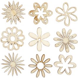 Hout decoratie, bloemen, afm 28 mm, 45 stuk/ 1 doos [HOB-52376]
